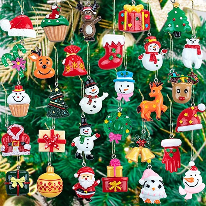 30 Pack Mini Resin Christmas Ornaments for Christmas Tree, Rustic Tiny Christmas Miniature Hanging Ornaments Resin Small Christmas Figurines for Xmas Party