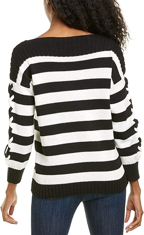 Cynthia Steffe CeCe Striped Boat Neck Sweater, Dark Black, Size S